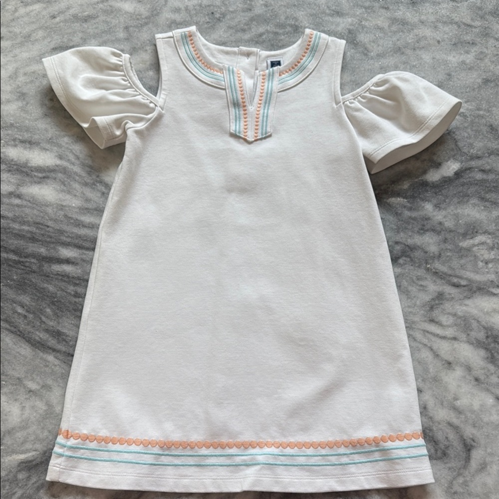Janie and Jack White Dress with Orange and Teal Embroidery